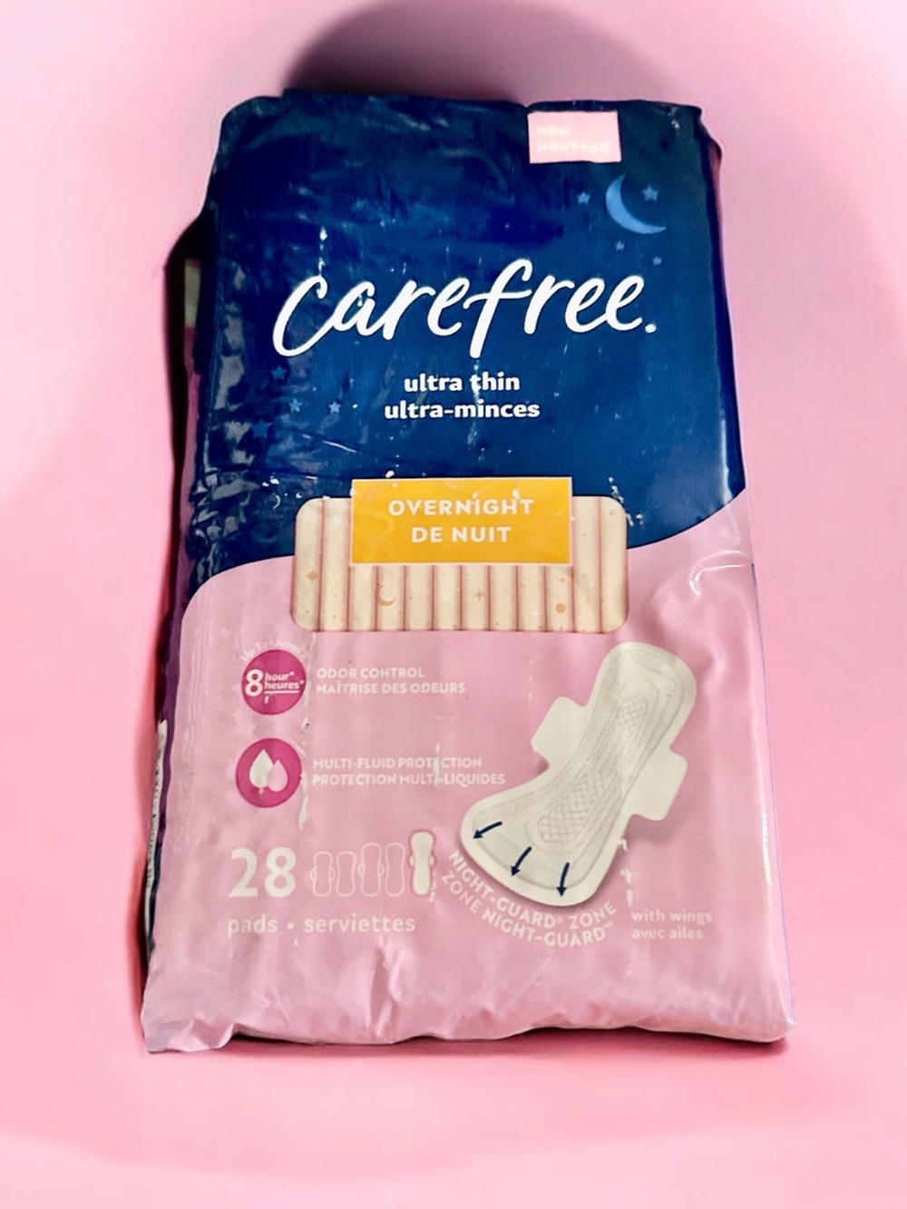 Carefree Overnight Ultra Thin Pads - Pink & Navy